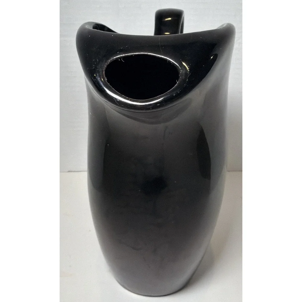 Vintage Hall Mid Century Modern Water Pitcher, Glossy Black Pottery